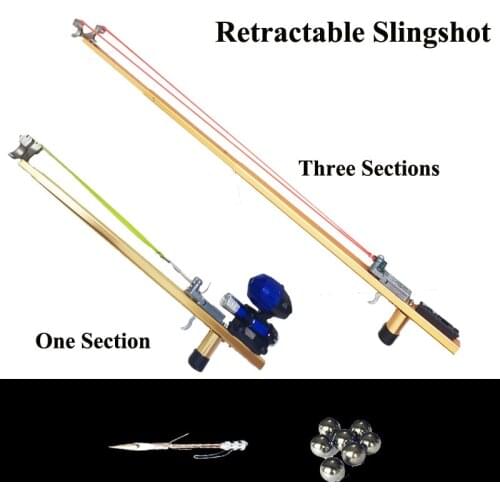 Golden Elf Slingshot Hunting Fishing Bow extensible Catapult Reel Multi-function Steel Ball Ammo Arrow Shooting Retractable Rod