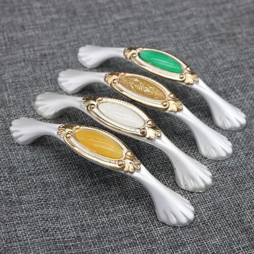 European Classical Style Handle Inlaid Carved Handle and Knob Classic Double Hole Spacing Door Cabinet Knob Wardrobe Drawer Pull