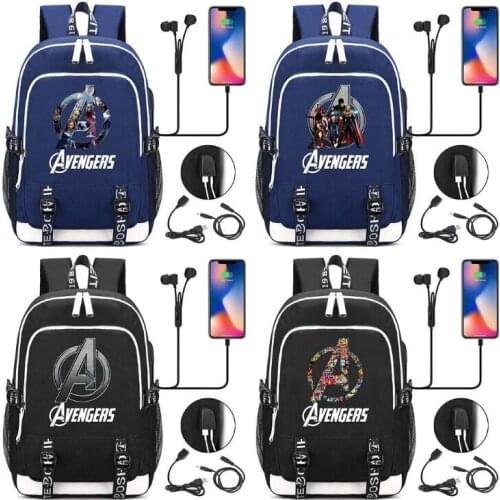 Disney Brand Cartoon Avengers Printing Backpack Usb Charging Schoolbag Student BookBag Large Capacity Canvas Bagpack