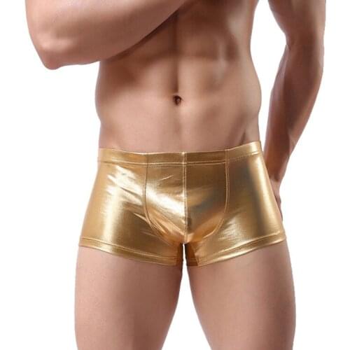 Sexy Gay Underwear Men Faux Leather Boxers Shorts Man Low Waist U Convex Pouch Underpants Cueca Calzoncillos marca M-XXL
