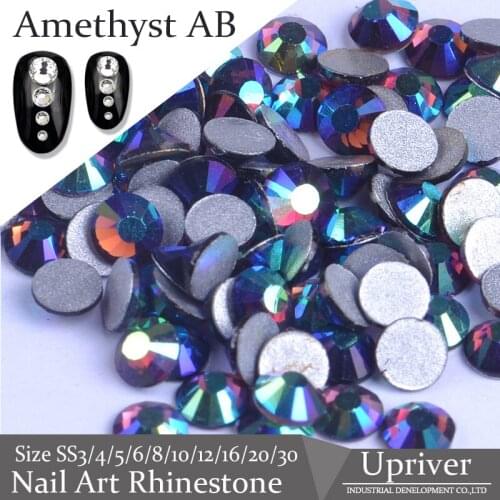Upriver High Quality Non Hotfix loose Rhinestones Amethsyt AB Nail Art Rhinestones Glass Beads