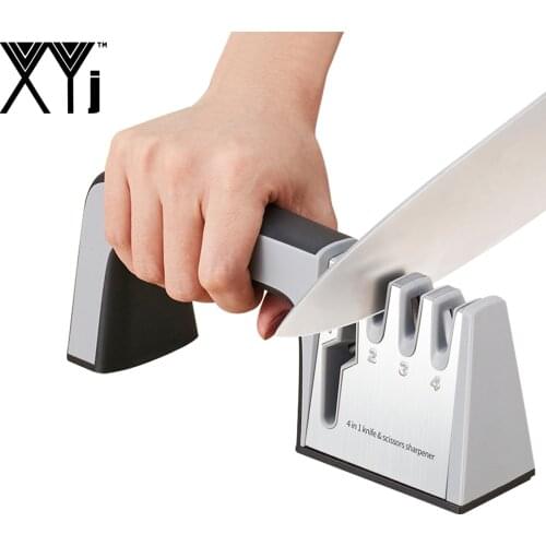 XYj Stainless Steel Kitchen Knife Sharpener 4 in 1 Diamond Coated&Fine Ceramic Rod Knife Shears and Scissors Sharpening Stone