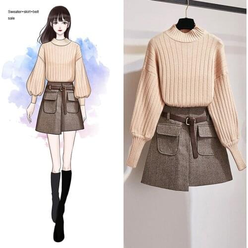 VOOCIEC 2020 Japan Style 3 pieces packed Women Winter Autumn Skirt sweater wool fabric Woman Bottomwear Top selling kniting wear