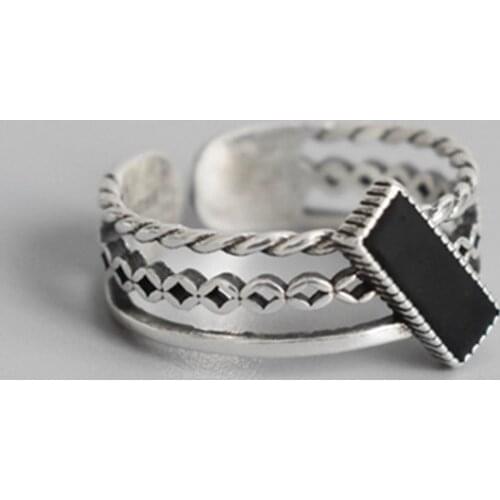 Retro Vintage 925 Sterling Silver Rings Open Double Layer Rings Handmade Lady Prevent Allergy