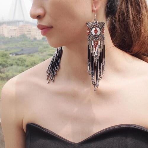 MANILAI Bohemian Handmade Beaded Long Tassel Earrings For Women Fashion Multicolor Beads Statement Drop Earrings Ethnic Jewelry