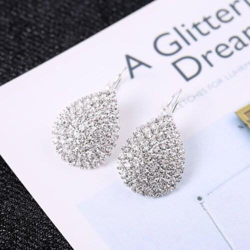 Women Fashion Statement Earrings Elegant Shiny Waterdrop Rhinestone Stud Earrings Jewelry