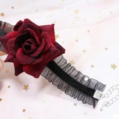 Gothic Lolita Anime Cosplay Costumes Kawaii Accessories Rose Flower Bracelet for Women Girls Handmade Cute Furry Bracelets