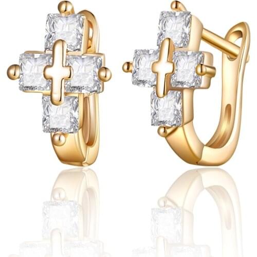 Fashion Design Cross Zirconia Stud Earrings for Women Gold Silver Color Exquisite Earrings for Women Jewelry Accessories Gifts