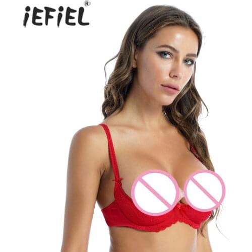 Women Lace Low Cut Erotic Bra Tops Clubwear Adjustable Strap Solid Color Brassiere Open Breast Sexy Lingerie Nightclub Costume