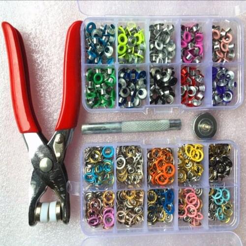 1pc Plier+1set Eyelets Tool+200sets 10 Color 9.5mm Prong Snap Buttons Fasteners Press Studs Poppers Buckle+200sets 4.5mm Eyelets