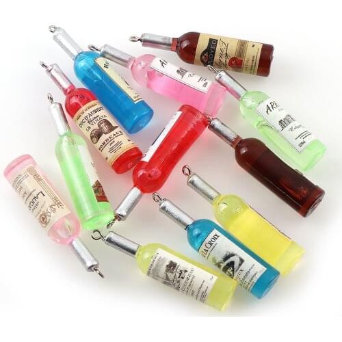 New Fashion 10pc/lot 10x51mm Mix Colors Resin Mini Wine Bottle With A RING For Home Decoration Or Jewelry Pendant