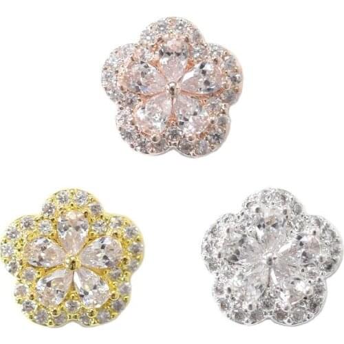 2pcs Zircon Round Flower Charms Real Gold plated Brass , Luxury Gold Zircon Clear RHINESTONE JEWELLERY for Nail Charms 9.5x10mm