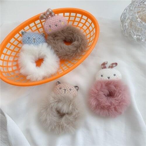 20 PCS/lot Newest Women Girl Cute Cartoon Bear Hairball Plush Soft Scrunchie Rubber Hair Bands Fashion Hair Accessories