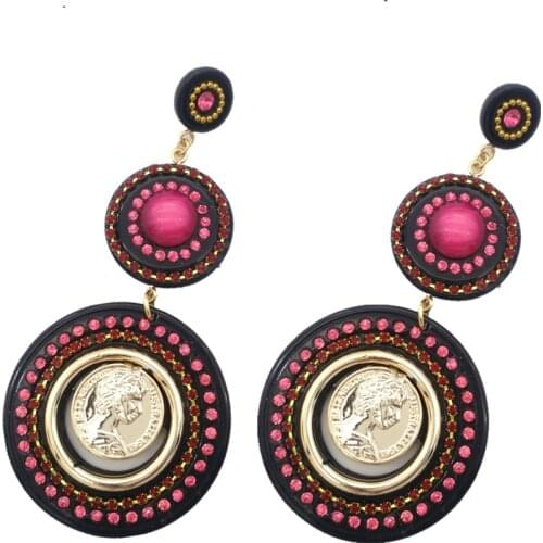Bohemia Acrylic Earrings For Women Girls Brinco Queens Head Gold Coin Pendant Dangle Drop Earring Statement 2020 Female Jewelry