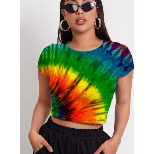 3d Tshirt Colorful T-shirt Women Dizziness Funny T shirts Tie Dye Navel Bare Harajuku Tshirts Casual Womens Clothing Hip Hop
