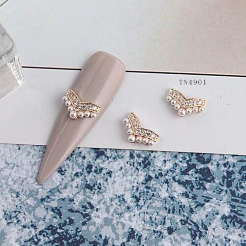 5pcs TN4901 Real Gold Crystal Pearl Zircon Nail Art Rhinestone metal manicure nail accessories DIY Nail Decoration Nails charms