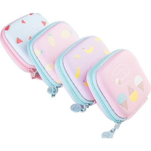 50PCS / LOT Girls Waterproof Earphones Storage Small Bag Fruit Zero Wallet Coin Bags Cartoon Cute Square Wallet