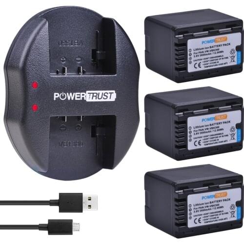 3x 3600mAh VW-VBK360 VW VBK360 VBK360 Battery and Fast Charger for Panasonic HDC-HS80 SD40 SD60 SD80 SDX1 SDR-H100 H85 H95 HS60