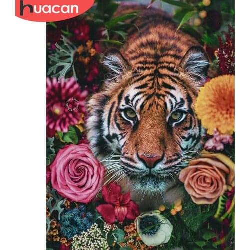 HUACAN 5D DIY Diamond Painting Tiger Handicraft Full Square/Round Diamond Embroidery Animal Mosaic Rose Needlework Wall Art