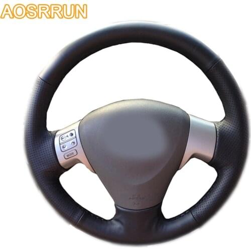 AOSRRUN Car accessories Leather Hand-stitched Car Steering Wheel Covers For Toyota Corolla 2006-2010 Matrix 2009 Auris 2007-2009