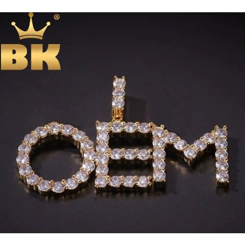 THE BLING KING Small Size Tennis Bubble Letters Pendant A-Z Custom Letters Iced Cubic Zirconia Fashion Hiphop Necklaces For Men