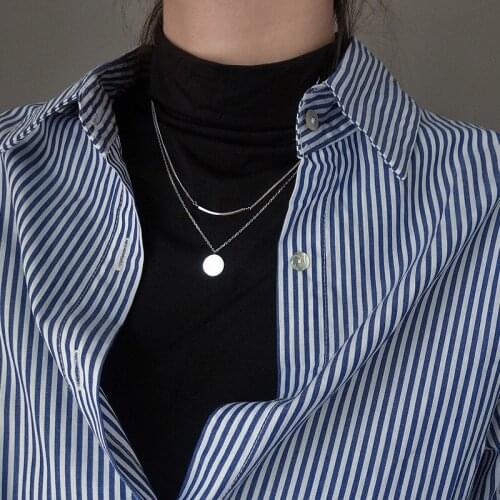 VENTFILLE 925 Sterling Silver Double Layer Round Disc Pendant Necklaces For Women Sweater Chain All-match Jewelry Party Gift