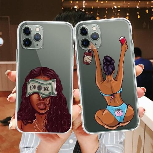 MAKE MONEY Not Friends Kash Afro Black Girl Phone Case For iPhone 11 12 Pro XR X XS MAX mini 7 8 6Plus Clear Silicone Coque