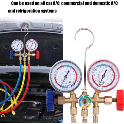 For R12 R22 R404A R134A Refrigerant Manifold Gauge Set Air Conditioning Tools with Hose and Hook Air Condition r134a set