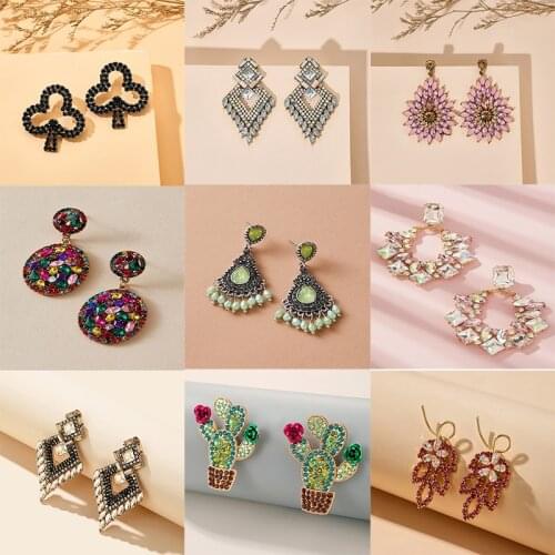 Docona Luxury Colorful Crystal Cactus Drop Dangle Earrings for Women Geometric Leaf Zircon Lady Party Fashion Jewelry серьги