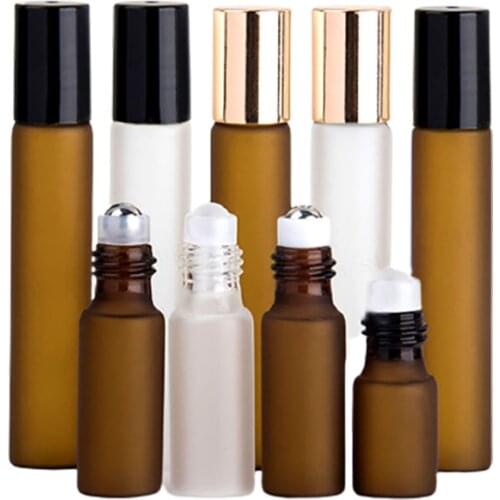 5 x 3ml 5ml 10ml Frost Clear Amber Roll On Roller Bottle for Essential Oils Refillable Perfume Bottle Deodorant Containers