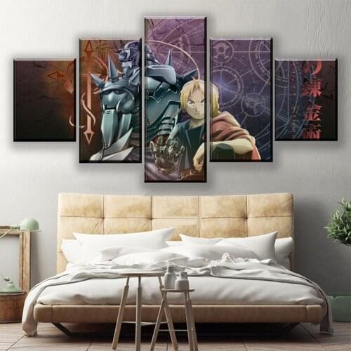 Canvas Art Print Modern Painting 5 Piece Alphonse Elric And Edward Elric Poster Anime Fullmetal Alchemist Picture Home Decor