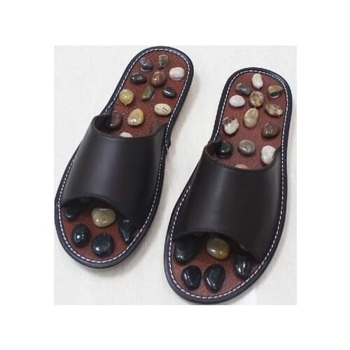 K008 Health care Wooden base acupuncture foot massage slippers natural stone acupoint massage slippers free shipping