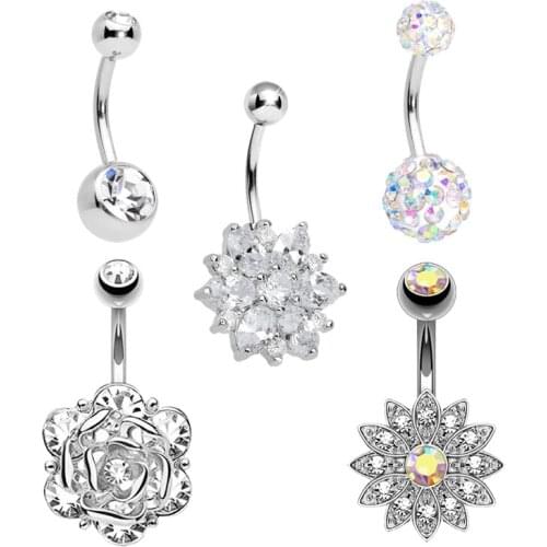 1PC Flower Piercing Navel Belly Button Rings Belly Piercing Crystal Surgical Steel Woman Body Jewelry Barbell Women Accessories