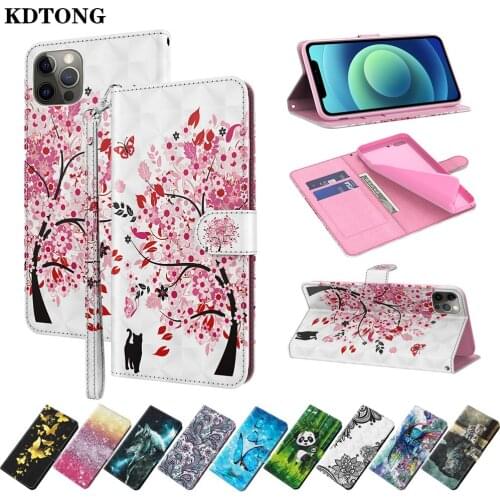 Wallet Flip Leather Case for iPhone 11 12 Pro Max Mini X XS XR SE 2020 7 8 6 6S Plus Capa 3D Painted Multi Function Full Cover