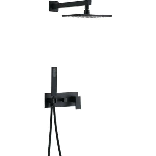 Free ship Wall mounted Brass Matte Black Rainfall Shower System Shower head Set New