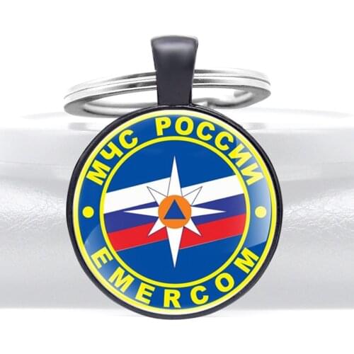 МЧС РОССИИ EMERCOM Design Black Charm Glass Dome key Chains Men Women Key Ring Jewelry Gifts