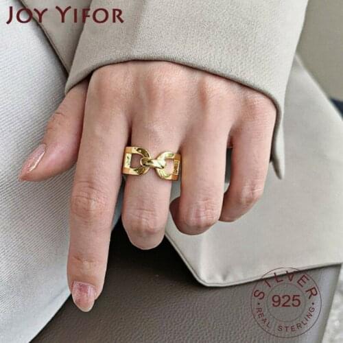 INS Fashion 925 Sterling Silver Rings for Women Korean Creative Chain Geometric Hollow Elegant Party Jewelry Gifts