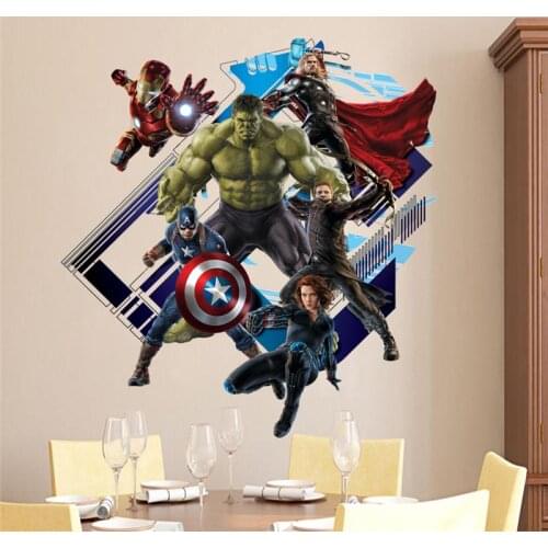 The Avengers Super Heros Wall Stickers Kids Room Black Widow Decoration Diy Home Decals Movie Fans 3D Art Poster Captain America