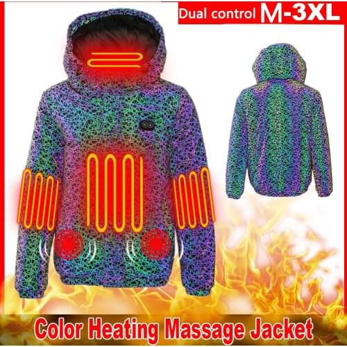 Mens winter heating massage jacket warm hooded jacket color clothing fashion jacket suitable for hiking, cycling and running