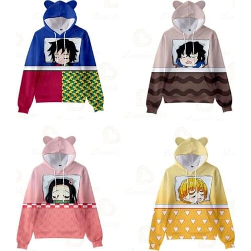 2 To 14 Years Kids Hoodie Anime New Happy Cat Ears Sweatshirt Children Jacket 3D Polyester Boys/Girls Material Casual Pullovers