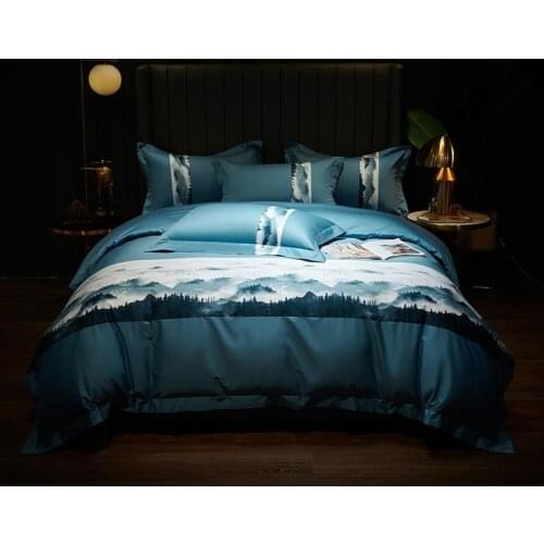 Ink painting Natural Scenery Art Patchwork Duvet Cover Set 800TC Cotton Double Queen King 4Pcs Bedding 1Bed Sheet 2Pillowcases
