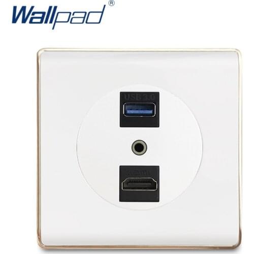 Wallpad USB3.0 HDMI 3.5 Audio Wall Socket For Data Transmission Electric Outlet White PC Panel With Gold Edge For Home