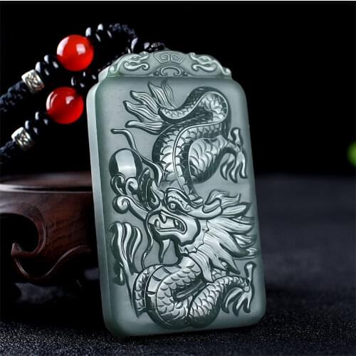Natural jade A hetian jade raw handcarved Chinese Zodiac dragon green jade pendant jade necklace unique jadeite jade jewelry