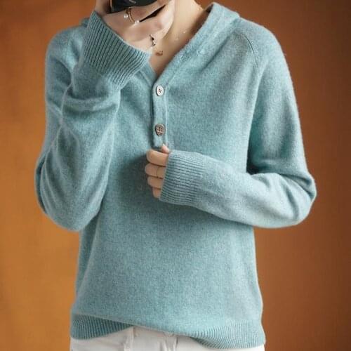 Spring and Autumn New Cashmere Wool Womens V-neck Pullover Sweatshirt Wild Casual Solid Color Buckle Knitted Bottoming Shirt