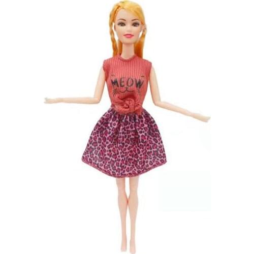 Funky Pink Cat Print Shirt Purple Leopard Skirts 1/6 BJD Doll Clothes For Barbie Accessories Outfits Party Gown Kids Toys Gifts