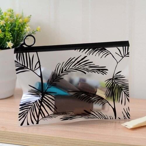 Palm Leaf Print Transparent Cosmetic Bags Waterproof PVC Clutch Bag Handbag Zipper Sundries Bags makeup organizer Storage Bag