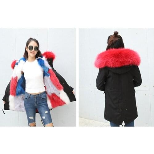 Luxury Natural Fox Fur Coats Women Long jacket New Warm Thick Hooded Ladiess clothing Outwear Large Size LX1299