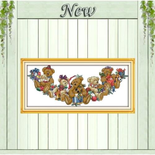 Christmas bears doll cartoon Counted Print on canvas DMC 11CT 14CT chinese Cross Stitch kits Needlework Set embroidery DIY Decor