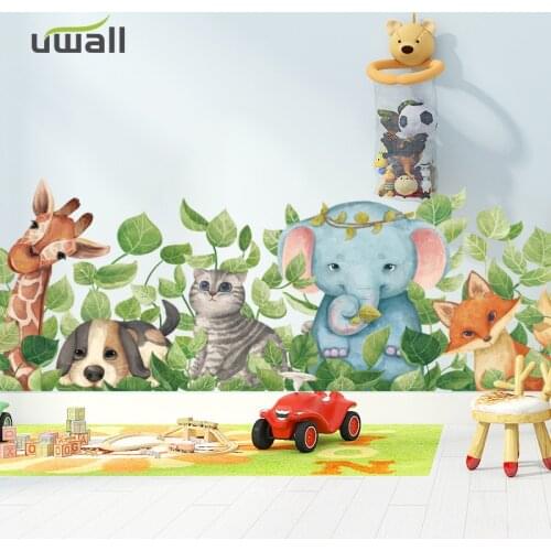 Hand-painted Animals In Leaves Baseboard Wall Stickers For Kids Room Corridor Wall Decoration Self-adhesive Sticker Home Decor