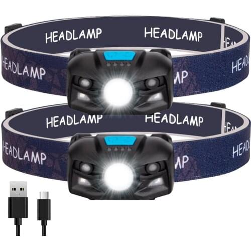 Super Bright Motion Sensor Headlight USB Rechargeable 5 Modes LED Headlamp with White Red Light for Camping/Running/Fishing